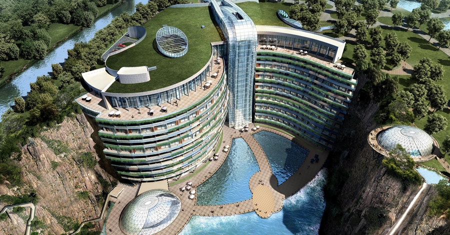 W Chinach otwarto luksusowy hotel w 90-metrowym dole w ziemi – miejscu po opuszczonym kamieniołomie .get_the_title().