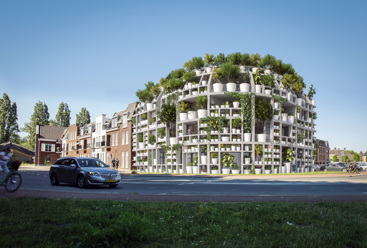 Zielona fasada z roślinami doniczkowymi – zaskakujący projekt MVRDV 